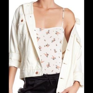 FREE PEOPLE distressed oversized white jean jacket